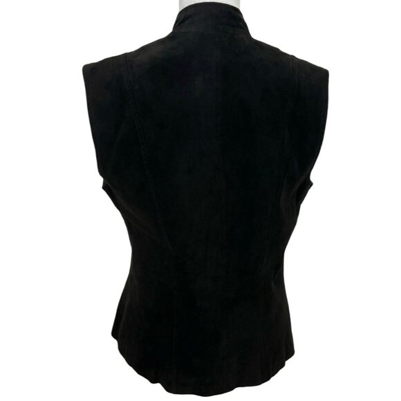 Vintage Caché Burgundy Black Suede Military Vest Band Brass Button Sz 10 Leather - Picture 5 of 9